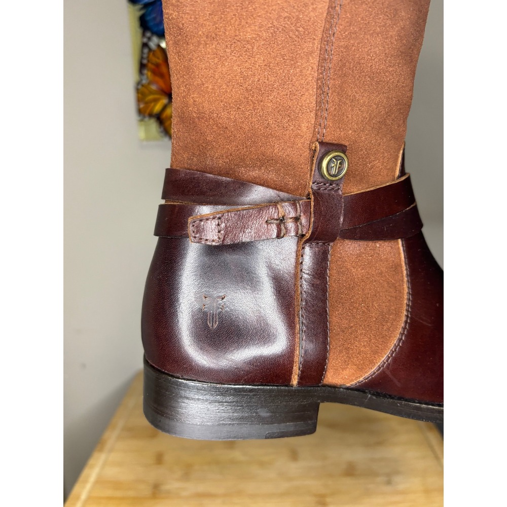 Frye Womens Leather Suede Tall Riding Boots Brown Mixed Media Equestrian 16in - Picture 6 of 11